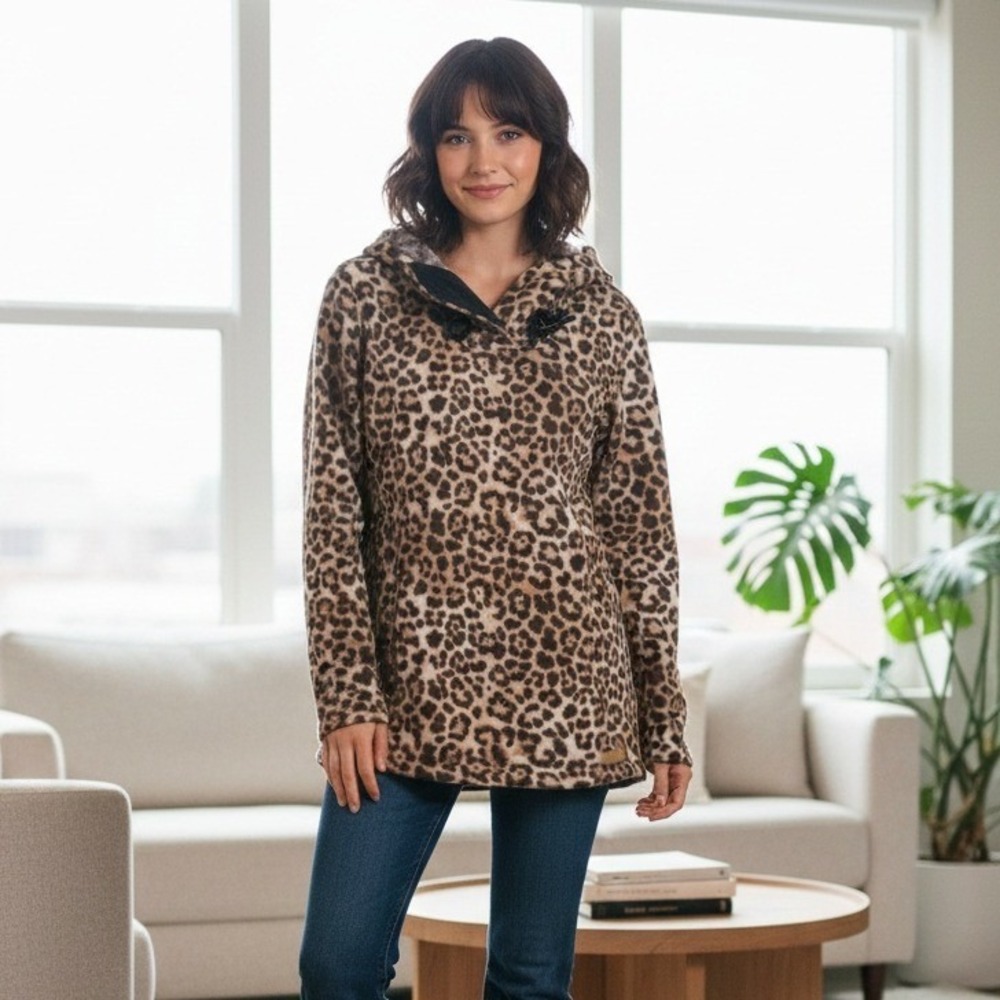 Powder River Women's Outfitters Leopard Print Fleece‎ Hoodie Tunic - Size M